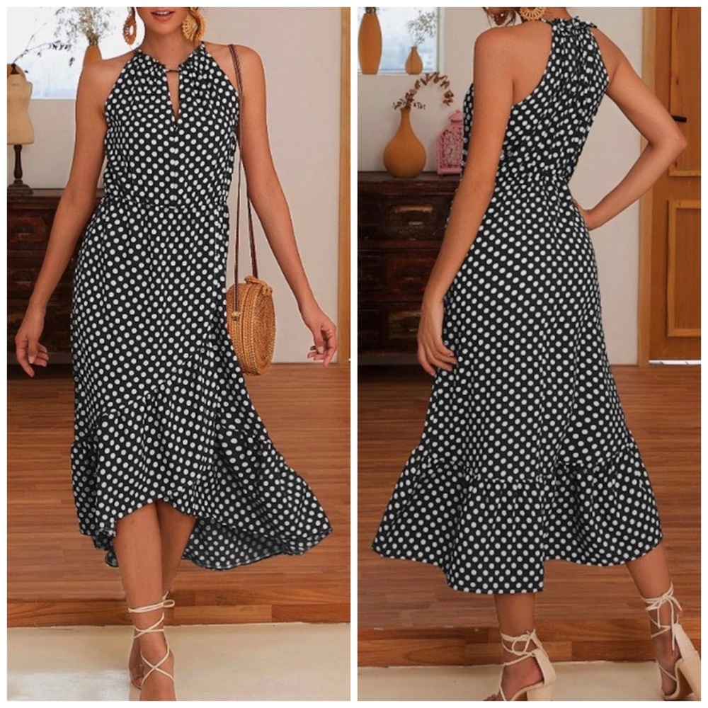 Coeur De Vague Black & White Polka Dot High Low Dress